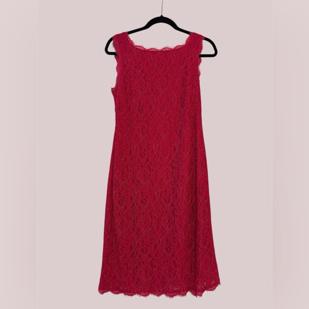 Adrianna Papell • Pink Lace Sleeveless Sheath Dress V Back Size 10